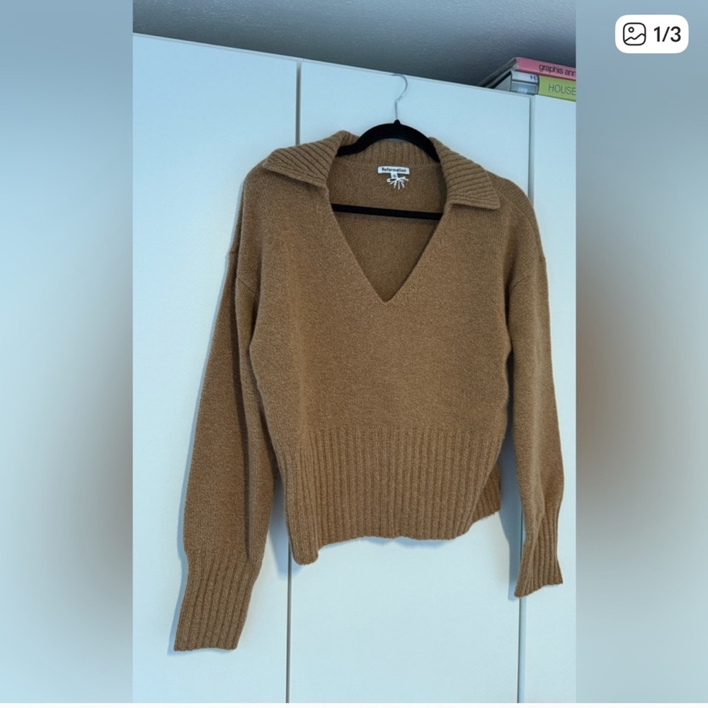 Reformation Camel V-Neck Sweater